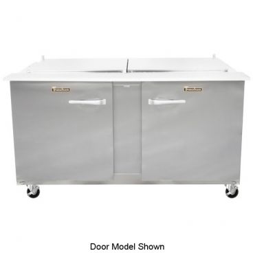 Traulsen UST6024-DD-SB Dealer's Choice Low Profile Flat Cover 60" Wide 24-Pan 4-Drawer Stainless Steel Back Reach-In Compact Prep Table Refrigerator On 4" Casters, 115V 1/4 HP