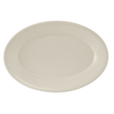 Tuxton TRE-012 Reno 10 1/2" x 7 3/8" American White/Eggshell Wide Rim Rolled Edge Oval China Platter