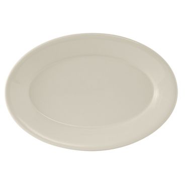 Tuxton TRE-013 Reno 11 5/8" x 8" American White/Eggshell Wide Rim Rolled Edge Oval China Platter