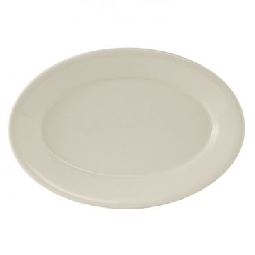 Tuxton TRE-026 Reno 8 1/4" x 5 3/4" American White/Eggshell Wide Rim Rolled Edge Oval China Platter