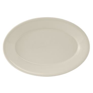 Tuxton TRE-034 Reno 9 3/8" x 6 1/2" American White/Eggshell Wide Rim Rolled Edge Oval China Platter