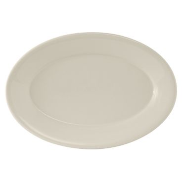 Tuxton TRE-039 Reno 13 1/2" x 9" American White/Eggshell Wide Rim Rolled Edge Oval China Platter