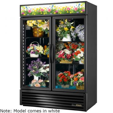 True GDM-49FC-HC~TSL01 54 1/8" Two Door White Glass Floral Case with 4 Shelves and Hydrocarbon Refrigerant - 115V