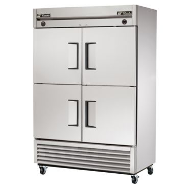 True T-49DT-4-HC Series Reach-In Two Section Dual Temperature Refrigerator/Freezer w/ Four Solid Half Doors And Six PVC Coated Shelves