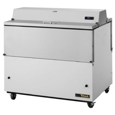 True TMC-49-DS-HC 49" Two Sided Milk Cooler with White / Stainless Steel Exterior and Aluminum Interior