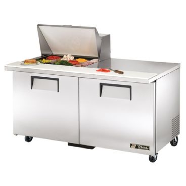 True TSSU-60-12M-B-HC 60-3/8” Mega-Top Two Door Sandwich / Salad Food Prep Table Refrigerator With 12 Food Pans And Hydrocarbon Refrigerant - 115V