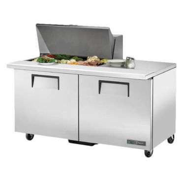 True TSSU-60-15M-B-HC 60-3/8” Mega-Top Two Door Sandwich / Salad Food Prep Table Refrigerator With 15 Food Pans And Hydrocarbon Refrigerant - 115V