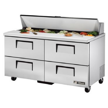 True TSSU-60-16D-4-HC 60-3/8” Four Drawer Sandwich / Salad Food Prep Table Refrigerator With 16 Food Pans And Hydrocarbon Refrigerant - 115V