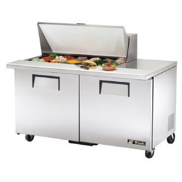 True TSSU-60-18M-B-HC 60-3/8” Mega-Top Two Door Sandwich / Salad Food Prep Table Refrigerator With 18 Food Pans And Hydrocarbon Refrigerant - 115V