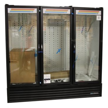 True FLM-81~TSL01 Black Full Length 80-3/4" Three Section Refrigerated Merchandiser - 115V - (265419) SCRATCH AND DENT