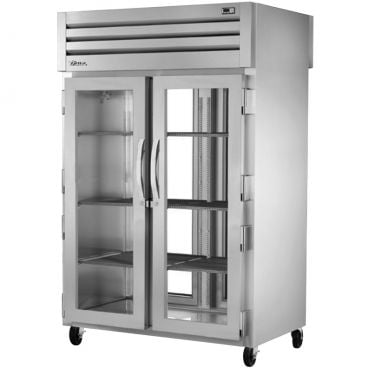 True STA2RPT-2G-2G-HC Spec Series ENERGY STAR Certified 2-Section 52 5/8" Wide Full-Height Glass Front And Rear Door Insulated R290 Hydrocarbon Pass-Thru Refrigerator With Stainless Steel Exterior And Aluminum Interior, 115V