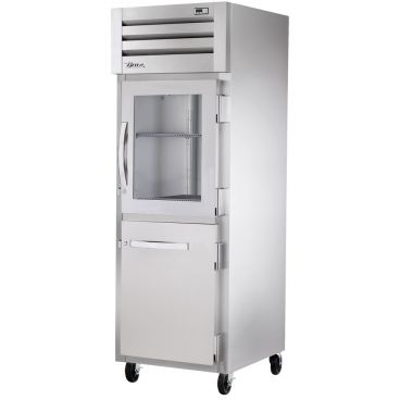 True STR1R-1HG/1HS-HC Spec Series 1-Section 27 1/2" Wide Half-Height Glass / Solid Door Insulated R290 Hydrocarbon Reach-In Refrigerator With Stainless Steel Exterior And Interior, 115V