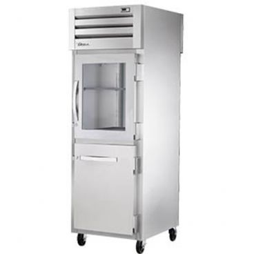 True STR1RPT-1HG/1HS-1S-HC Spec Series 1-Section 27 1/2" Wide Half-Height Glass / Solid Front Doors And Full-Height Solid Rear Door Insulated R290 Hydrocarbon Pass-Thru Refrigerator With Stainless Steel Exterior And Interior, 115V