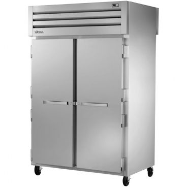 True STR2RPT-2S-2G-HC Spec Series 2-Section 52 5/8" Wide Full-Height Solid Front Doors And Full-Height Glass Rear Doors Insulated R290 Hydrocarbon Pass-Thru Refrigerator With Stainless Steel Exterior And Interior, 115V