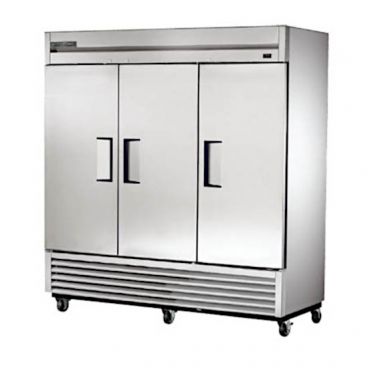 True T-72F-HC Reach-In Three Section Freezer w/ Three Solid Stainless Steel Doors And Nine Adjustable PVC Coated Wire Shelves
