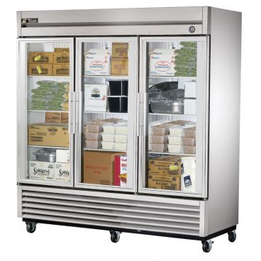 True T-72FG-HC~FGD01 Reach-In Three Section Freezer w/ Three Glass Doors And Nine Adjustable PVC Coated Wire Shelves