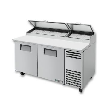 True TPP-AT-67-HC 67-3/8” Two Door Alternate Top Pizza Prep Table With 9 Food Pans And Hydrocarbon Refrigerant - 115V