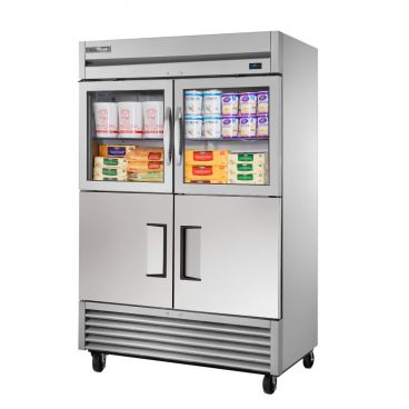True TS-49-2-G-2-HC~FGD01 TS Series Reach-In Two Section Refrigerator w/ Two Glass And Two Solid Half Doors And Six PVC Coated Wire Shelves