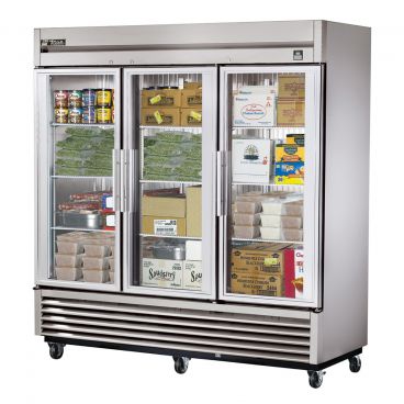 True TS-72FG-HC~FGD01 Reach-In Three Section Freezer w/ Three Glass Doors And Nine Adjustable PVC Coated Wire Shelves