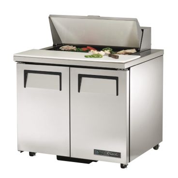 True TSSU-36-08-ADA-HC 36-3/8” ADA Compliant Two Door Sandwich / Salad Food Prep Table Refrigerator With 8 Food Pans And Hydrocarbon Refrigerant - 115V