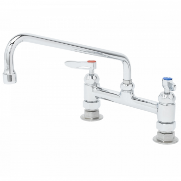 T&S Brass B-0221-CR Adjustable 8” Center Deck Mounted Double Pantry Faucet With 12” Swing Nozzle And Cerama Cartridges