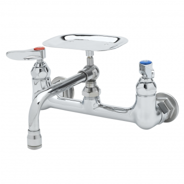 T&S Brass B-0233-01 Adjustable 8” Centered Wall Mounted Double Pantry Faucet With 6” Swing Nozzle And Soap Dish
