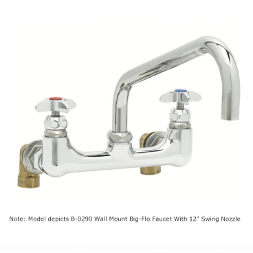 T&S Brass B-0292 Adjustable Center Wall Mounted Big-Flo Faucet With 24” Double Joint Swing Nozzle And Short Inlet Elbows