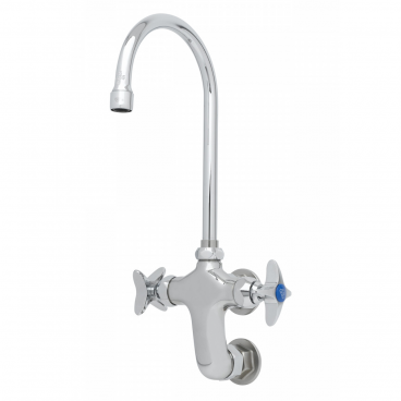 T&S Brass B-0316 Adjustable Vertical Center Wall Mount Double Pantry Faucet With 6” Gooseneck Nozzle And Cross Handles