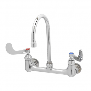T&S Brass B-0330-04 Adjustable 8” Center Wall Mount Double Pantry Faucet With 6” Gooseneck Nozzle And Wrist Action Handles
