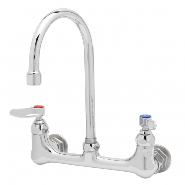 T&S Brass B-0330 Adjustable 8” Center Wall Mount Double Pantry Faucet With 6” Gooseneck Nozzle And Lever Handles