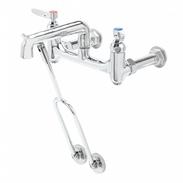 T&S Brass B-0650-BSTP Adjustable 8” Center Wall Mounted Service Sink Faucet With Plain End Outlet, Lower Support Rod, And Built-In Stops