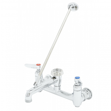 T&S Brass B-0665-BSTP Adjustable 8” Center Wall Mounted Service Sink Faucet With Vacuum Breaker, Upper Wall Support Rod, And Built-In Stops