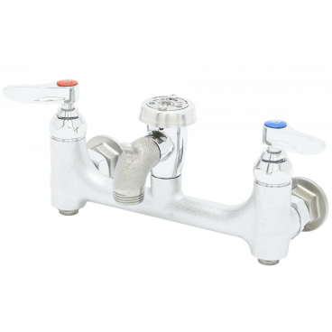 T&S Brass B-0674-BSTR Adjustable 8” Center Wall Mounted Service Sink Faucet With Vacuum Breaker, Built-In Stops, And Rough Finish