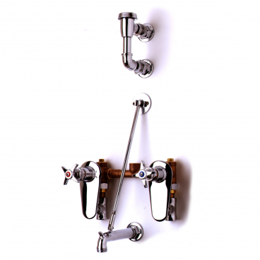 T&S Brass B-0695-ST 8” Center Wall Mounted Service Sink Faucet With Concealed Mixing Valve, Elevated Vacuum Breaker, And Integral Stops
