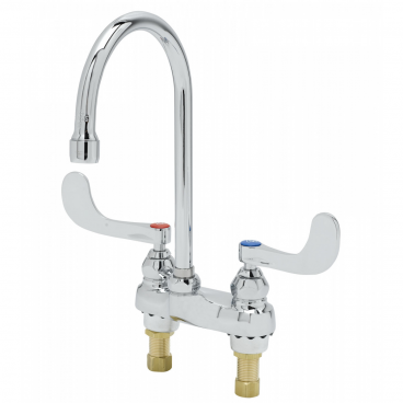 T&S Brass B-0892-122X-LAM 4” Center Deck Mounted Medical Faucet With 5-3/4” Swivel/Rigid Gooseneck Nozzle, Laminar Outlet, And 4” Wrist-Action Handles