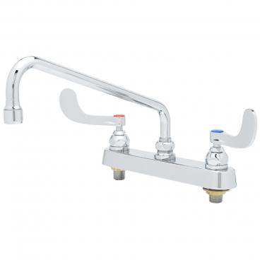 T&S Brass B-1123-WH4 8” Center Deck Mounted Workboard Faucet With 12” Swing Nozzle, Eterna Cartridges, And 4” Wrist Handles