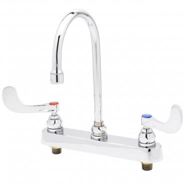 T&S Brass B-1139 8” Center Deck Mounted Workboard Faucet With 5-3/4” Swivel/Rigid Gooseneck Nozzle And 4” Wrist Handles