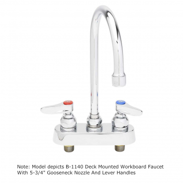 T&S Brass B-1140-WH4 3-1/2” Center Deck Mounted Workboard Faucet With 5-3/4” Swivel/Rigid Gooseneck Nozzle And 4” Wrist-Action Handles