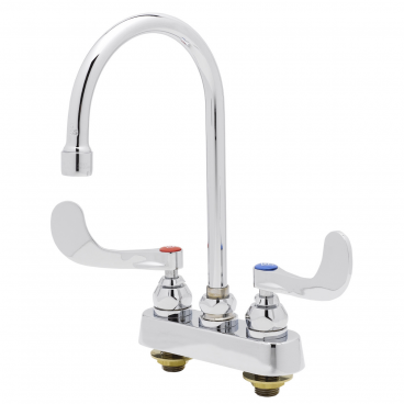 T&S Brass B-1141-04 Deck Mounted 4” Center Workboard Faucet With 5-3/4” Swivel/Rigid Gooseneck Nozzle And Wrist Action Handles