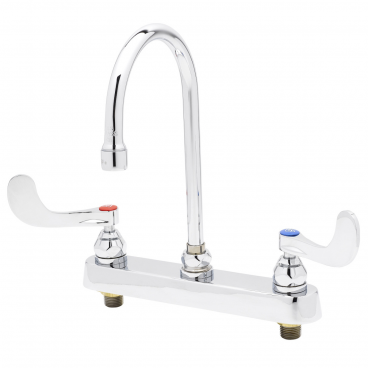 T&S Brass B-1142-04 8” Center Deck Mounted Workboard Faucet With 5-3/4” Swivel/Rigid Gooseneck Nozzle And 4” Wrist Action Handles