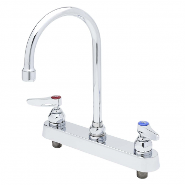 T&S Brass B-1142 8” Center Deck Mounted Workboard Faucet With 5-3/4” Swivel/Rigid Gooseneck Nozzle And Lever Handles