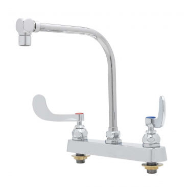 T&S Brass B-1149 8” Center Deck Mounted Workboard Faucet With 7-7/8” High-Arc Gooseneck Nozzle And 4” Wrist Handles