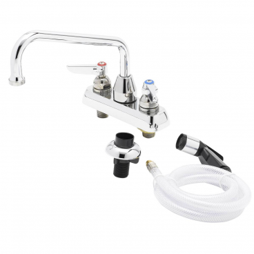T&S Brass B-1171-07 4” Center Deck Mounted Workboard Faucet With 8” Swing Nozzle, Side Spray Valve, And 7-Ft Vinyl Hose