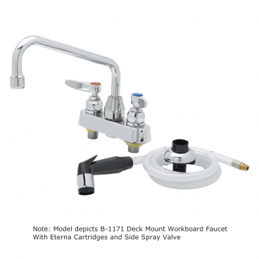 T&S Brass B-1171-CR 4” Center Deck Mounted Workboard Faucet With 8” Swing Nozzle, Cerama Cartridges, And Side Spray Valve