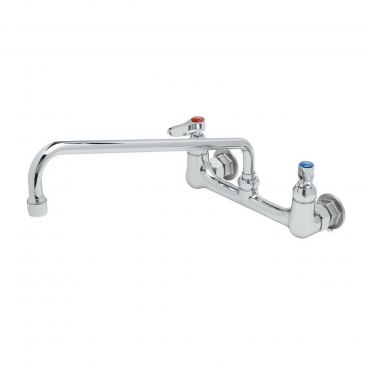 T&S Brass B-2299 Wall-Mount 8 Inch Centers ADA Compliant Chrome-Plated Brass Pantry Mixing Faucet With 063X 14 Inch Swing Nozzle And Lever Handles With 1/4-Turn Eterna Compression Cartridges