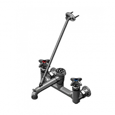 T&S Brass B-2492 Adjustable 8” Center Wall Mounted Service Sink Faucet With Vacuum Breaker, Upper Support Rod, And Built-In Stops