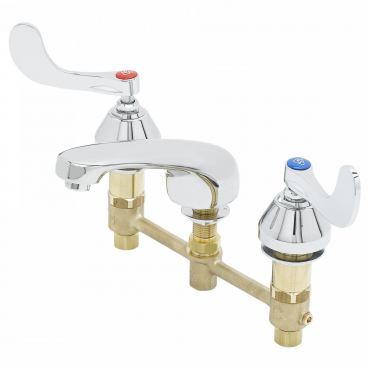 T&S Brass B-2990-WH4 8” Center Deck Mounted Concealed Widespread Lavatory Faucet With 5-1/8” Cast Basin Spout Nozzle And 4” Wrist Action Handles
