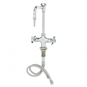 T&S Brass BL-5700-08 Single Hole Deck Mounted Laboratory Mixing Faucet With Vacuum Breaker Nozzle, Serrated Tip, And Supply Hoses