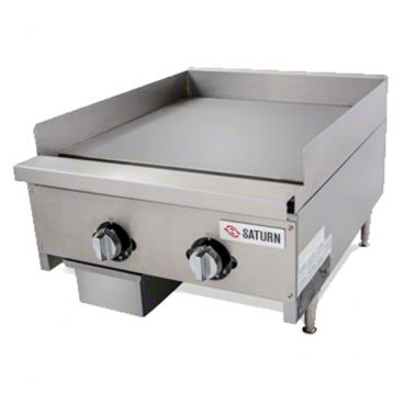 Saturn TSG24-HD-1 24" HDC Series Countertop Stainless Steel Thermostat Control Natural Gas Heavy Duty Griddle With 1 Inch Thick Plate And 2 Burners, 120,000 BTU