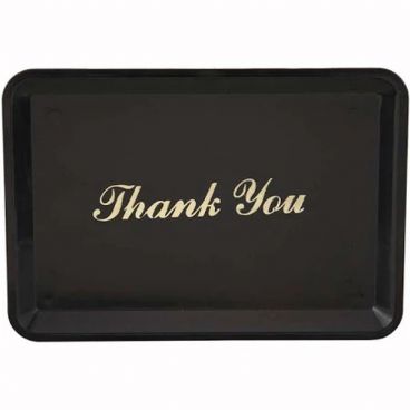 Winco TT-46 6 1/2" x 4 1/2" Black and Gold Thank You Tip Tray